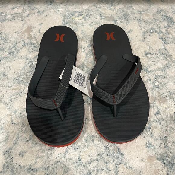 Hurley Men’s 11 Gray & Red Flip Flops NWT - Picture 2 of 5